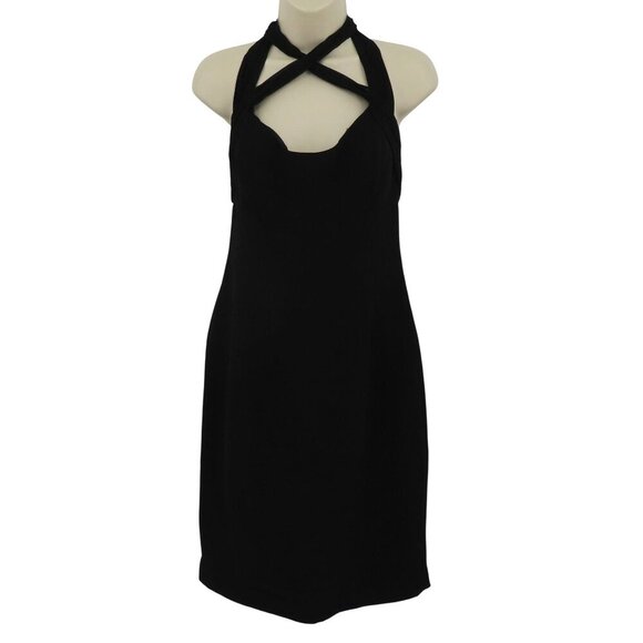 Maggy London Women 4 Black Sheath Cocktail Dress Halter Top Sweetheart Neck Y2K - Picture 1 of 8